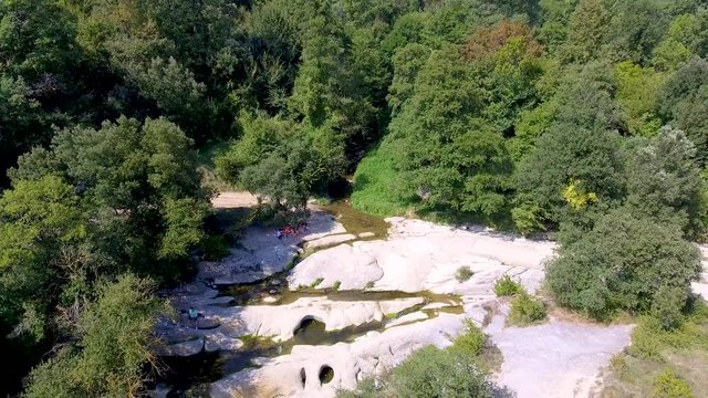 Aerial view of Salt de Sallent is one of the more impressive waterfalls in Catalonia, Spain. It is located in Rupit, Barcelona province, Spain.