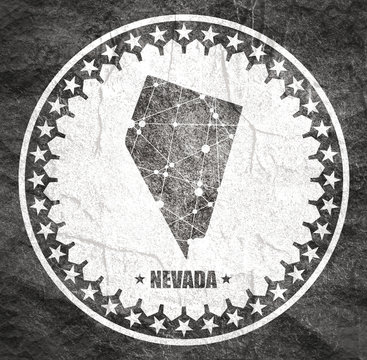 Image relative to USA travel. Nevada state map textured by lines and dots pattern. Stamp in the shape of a circle