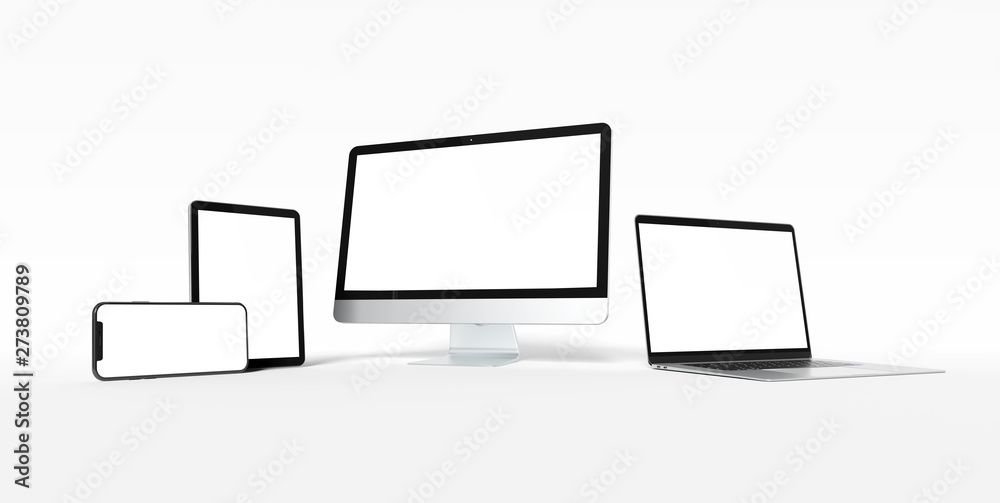 Aufkleber modern devices with smartphone laptop computer and tablet aligned and isolated on white mockup 3d re