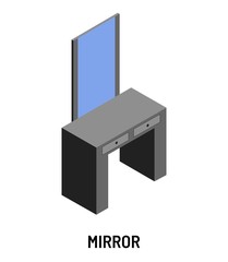 Mirror and dressing table isolated isometric object furniture