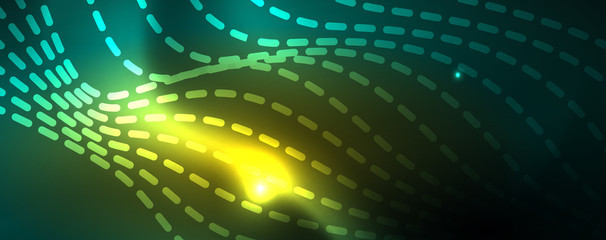 Obraz premium Shiny neon vector wave line abstract background, motion concept