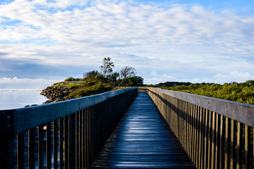 Landscape of Urunga lagoon with boardwalk. It is a famous holiday destination in New South Wales, Australia.