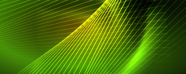 Shiny color neon light with lines, abstract wallpaper, shiny motion, magic space light. Techno abstract background