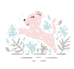 Leopard baby girl cute print. Sweet zoo. Simle flower landscape