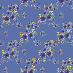 Irregular small flowers on seamless pattern. Botanical surface texture design. Color vintage floral wallpaper.