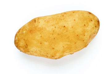 Young potato isolated on white background. Harvest new. Flat lay, top view.