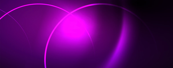 Shiny neon lights, dark abstract background with blurred magic neon light curved lines