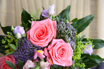 Beautiful bouquet with pink roses.