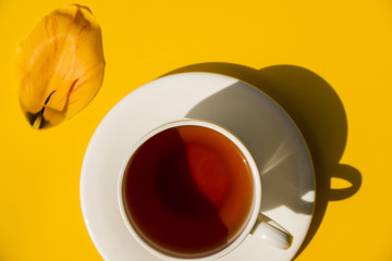 Flat lay tea cup still life
