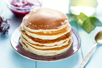 Healthy breakfast, homemade classic pancakes