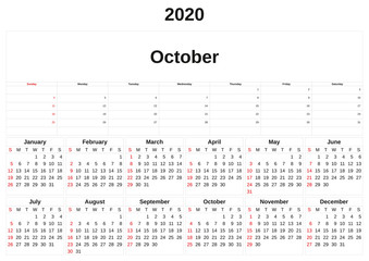 2020 a monthly calendar  with white background.