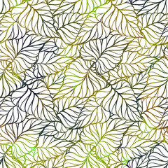 Green fresh leaves vector seamless pattern. Vibrant background.