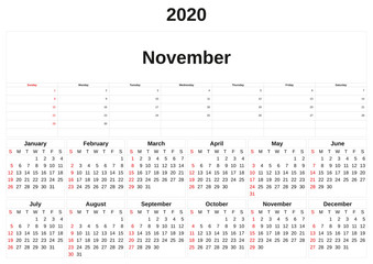 2020 a monthly calendar  with white background.