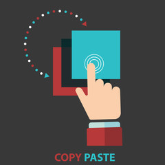 Copy paste concept, flat modern design . Hand duplicating object by movement vector icon