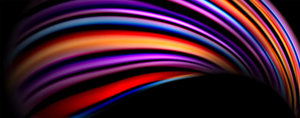 Fluid color swirls on black. Modern background with trendy design