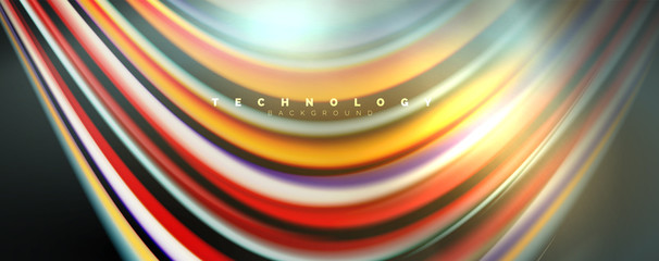 Fluid color rainbow style wave abstract background, techno modern design on black