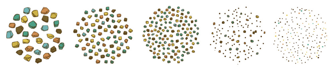 These are gravel of various sizes, and they are arranged by size such as clay or  gravel.