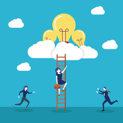 business people climbing up to reach ideas