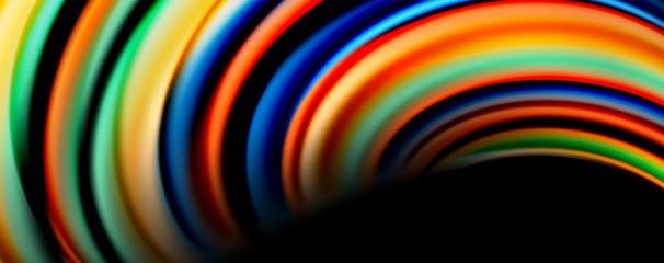 Fluid color rainbow style wave abstract background, techno modern design on black