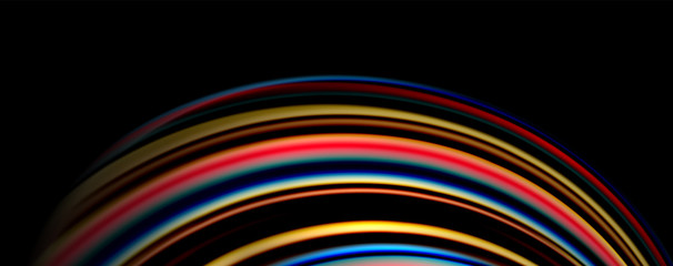 Fluid color swirls on black. Modern background with trendy design