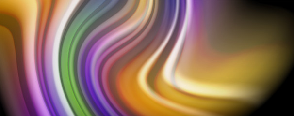Modern rainbow liquid color flow colorful poster. Wave Liquid shape in black color background. Abstract composition