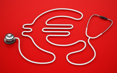 Stethoscope cord forming shape of Euro symbol. 3D illustration