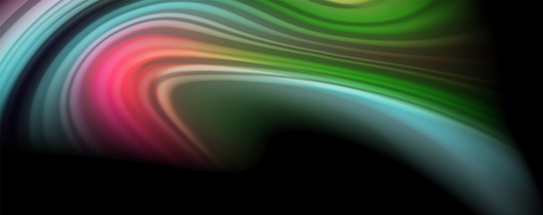 Modern rainbow liquid color flow colorful poster. Wave Liquid shape in black color background. Abstract composition