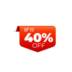 Red Vector Banner Ribbon on white background, top bookmark, up to 40 percent off