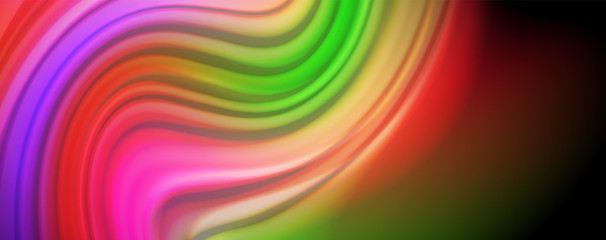 Modern rainbow liquid color flow colorful poster. Wave Liquid shape in black color background. Abstract composition