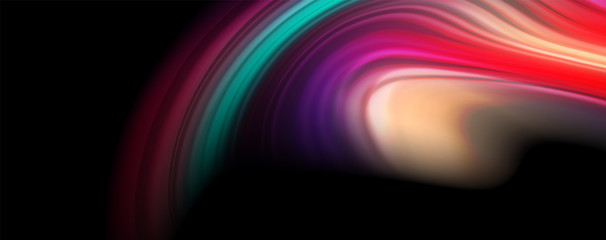 Abstract wave lines fluid rainbow style color stripes on black background. Artistic illustration for presentation, app wallpaper, banner or poster