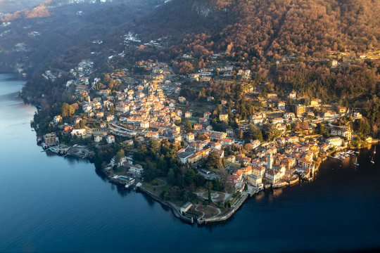 View of Lake Como from a height. Torno, Italy.