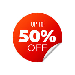 Red Vector Banner Sticker on white background, up to 50 percent off - 273815569