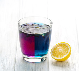 Healthy herbal beverage Anchan flower,butterfly pea flower with lemon juice
