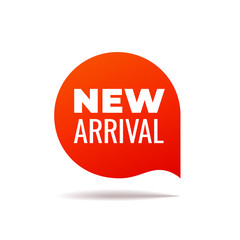 Red Vector Banner speech bubble on white background, new arrival