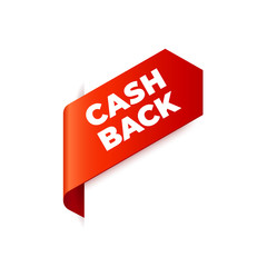 Red Vector Banner Ribbon on white background, left bookmark, cash back