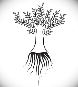 whole black tree with roots isolated white background vector