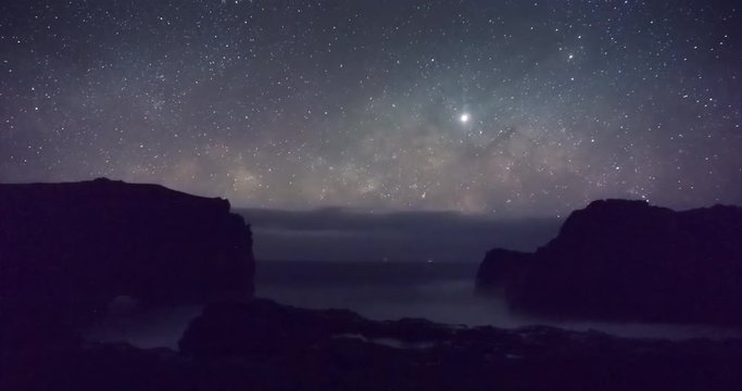 Timelapse of the milky way rising at sea leven in a beach in La Palma Island. Canary Island, Spain.
