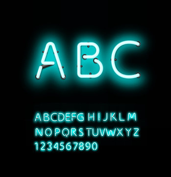 Neon text alphabet. High detailed vector illustration. Spot swatch color. Easy to repaint to the desired color. EPS10.	