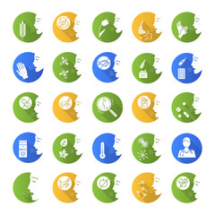 Allergies flat design long shadow glyph icons set