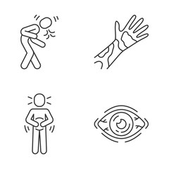 Allergy symptoms linear icons set