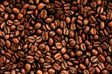 Macro photo of roasted coffee beans background