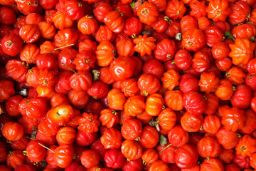 Top view to Pitanga fruit Eugenia uniflora