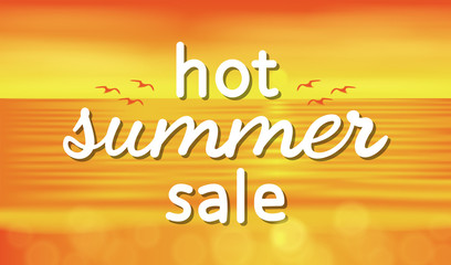 Hot summer sale banner, vector sunrise on the sea summer landscape