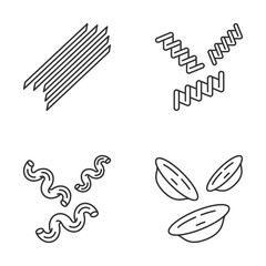 Pasta noodles linear icons set