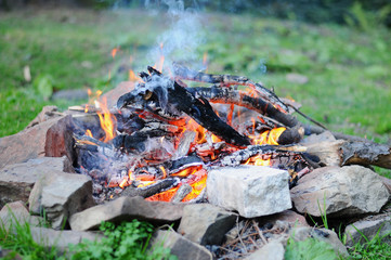 Wooden camp fire.