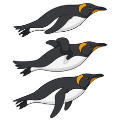 Obraz premium Set of color illustrations with penguins swimming in the water. Isolated vector objects on white background.