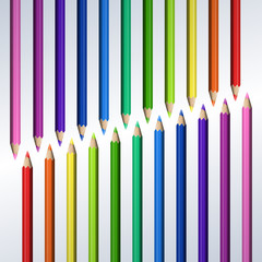 Line of Realistic Colorful Pencils on White Background.