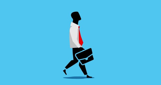 Businessman going with case. 2d, animation, cartoon, illustration, sketch, clip art, vector. Web page sign in black and white. Alpha channel. Time lapse.