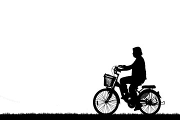 Obraz premium Silhouette man and bike relaxing on white background