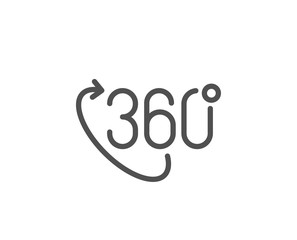 360 degree line icon. VR technology simulation sign. Panoramic view symbol. Quality design element. Linear style 360 degree icon. Editable stroke. Vector